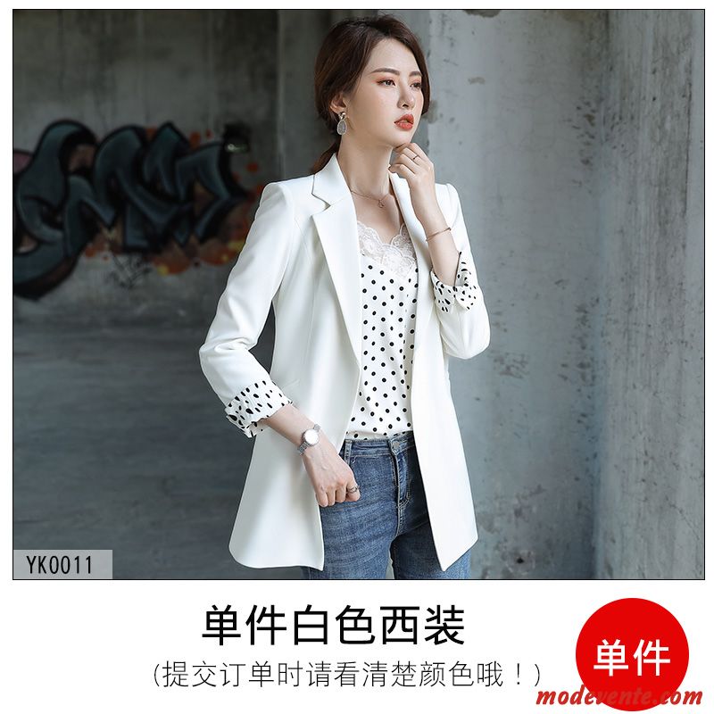 Blazer Femme Costume Décontractée L'automne Baggy Une Veste Nervurées Blanc Noir