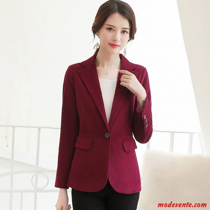 Blazer Femme Costume Longues Rétro Manteau Tempérament Décontractée Bordeaux