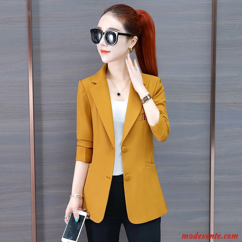 Blazer Femme Costume Printemps Tendance Baggy Dame Court Jaune