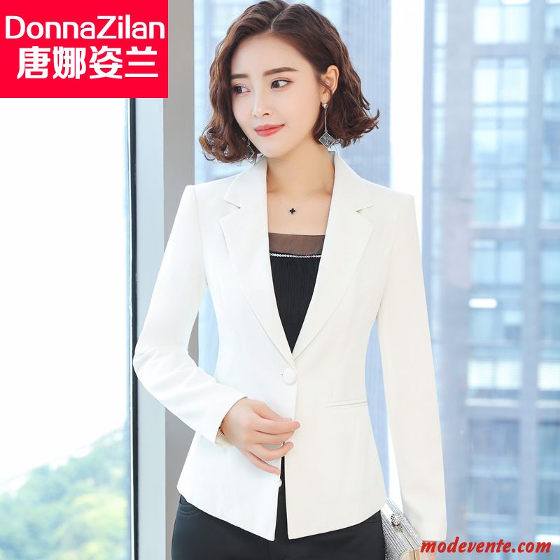 Blazer Femme Décontractée L'automne Longues Manteau Slim Costume Blanc