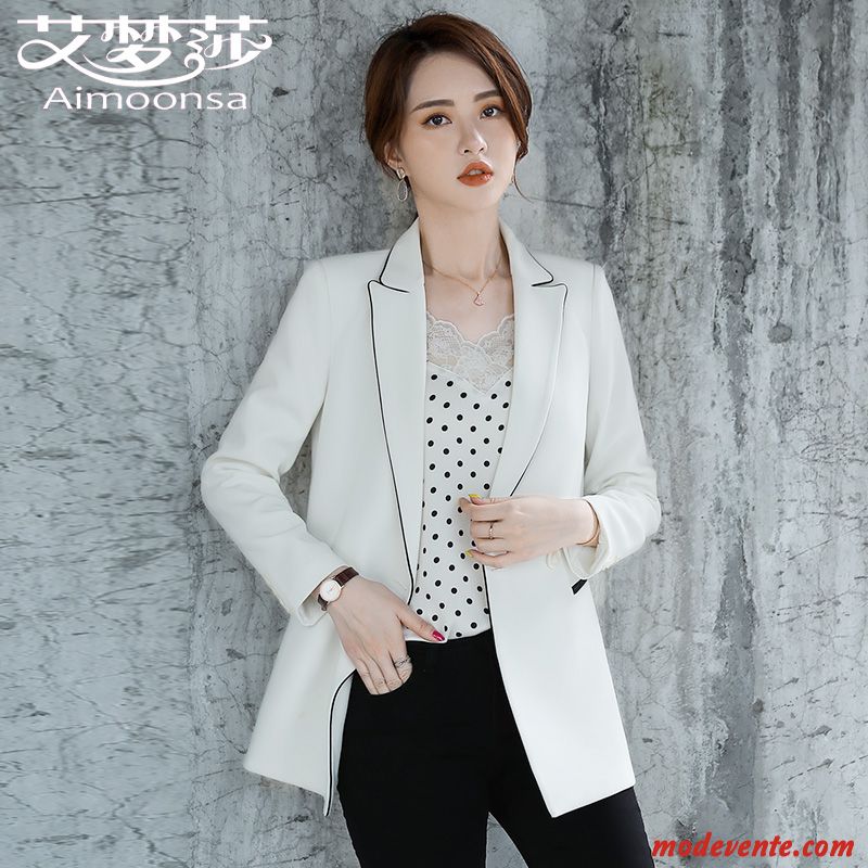 Blazer Femme L'automne Dame Décontractée Tempérament Nervurées Mince Blanc Noir