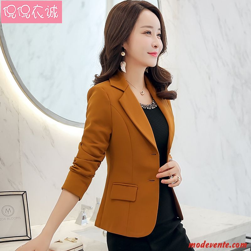 Blazer Femme L'automne Veste De Costume Slim Une Veste Longues Court Noir