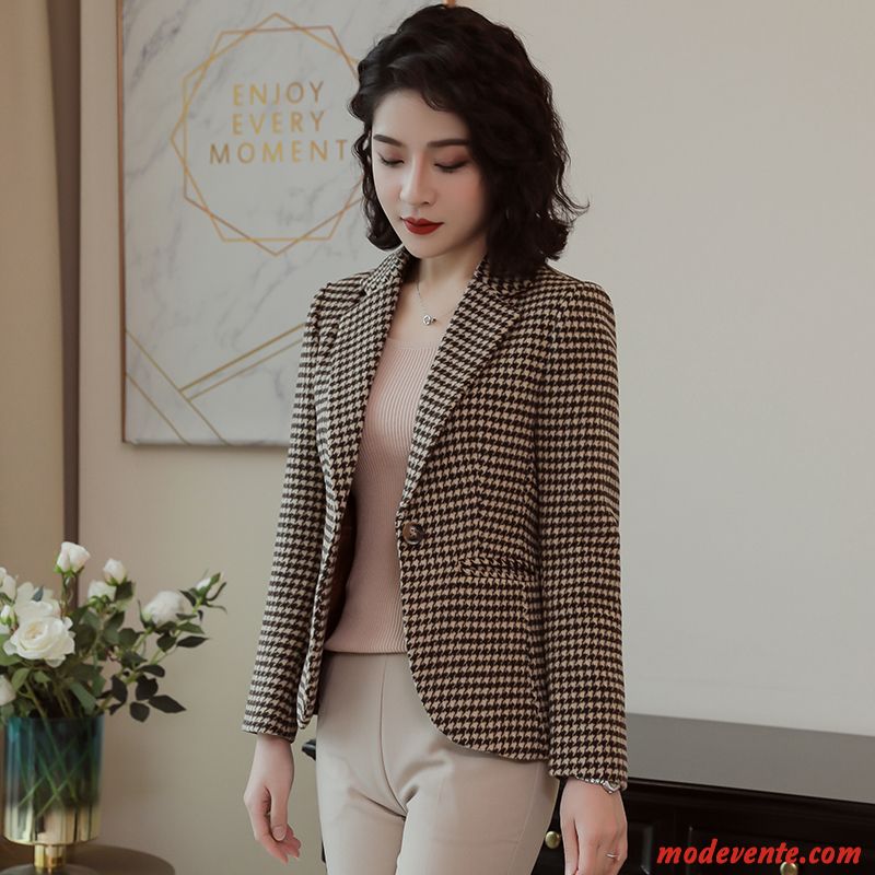 Blazer Femme Manteau Printemps Mince L'automne Court Carreaux