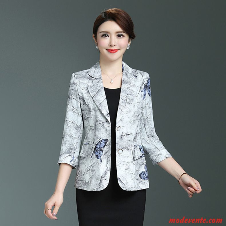 Blazer Femme Manteau Âge Moyen Slim Maman L'automne Légère Bleu