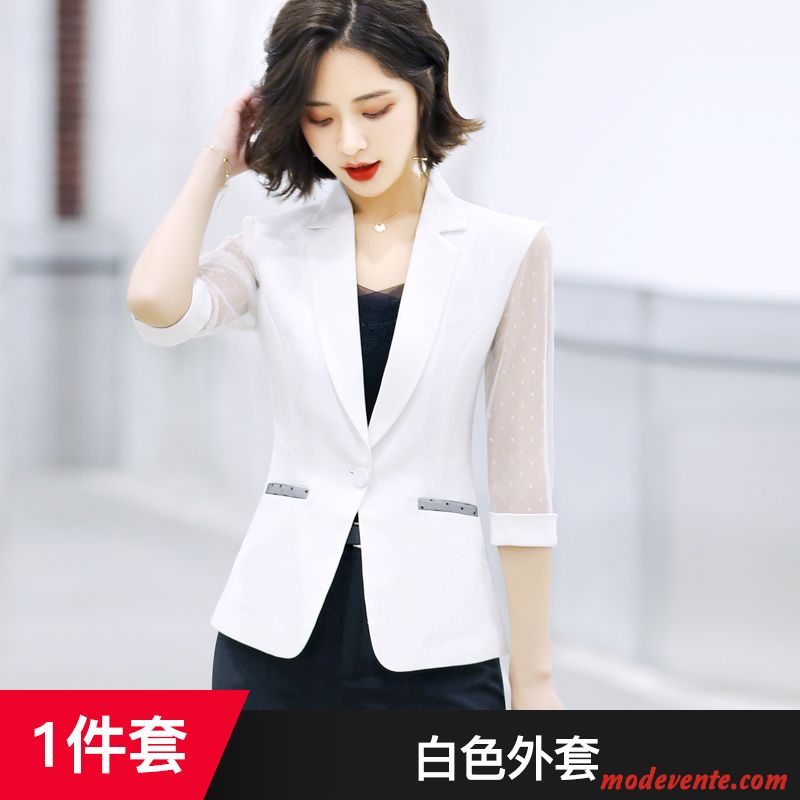 Blazer Femme Mince Manche Veste De Costume Manteau Fil Court Blanc