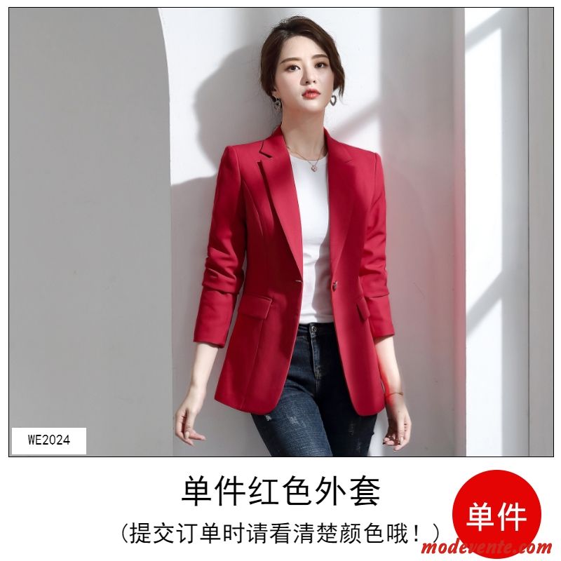 Blazer Femme Nervurées Décontractée Veste De Costume Manteau Printemps Une Veste Blanc Rouge