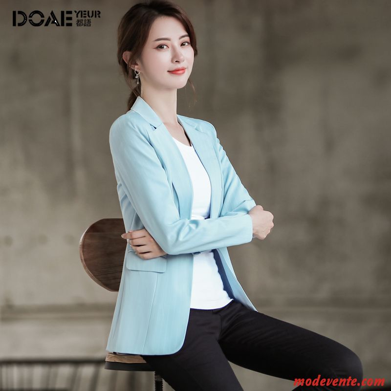 Blazer Femme Printemps Décontractée Une Veste Costume Longue L'automne Bleu