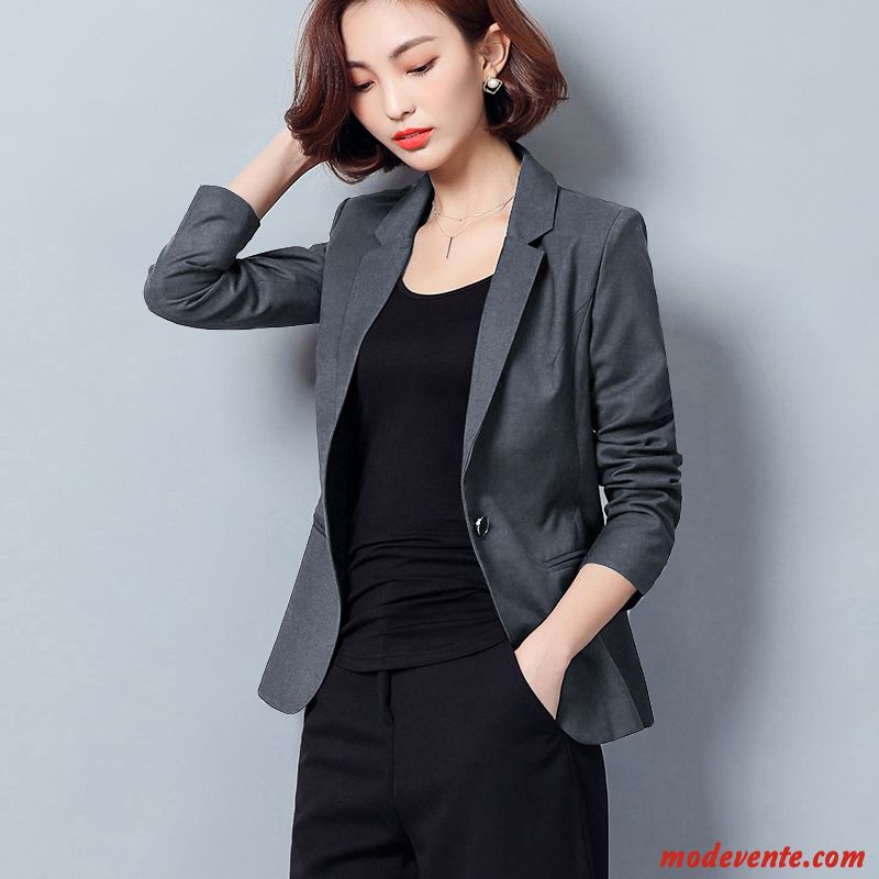 Blazer Femme Professionnel Longues Costume Décontractée Mode Slim Gris Clair