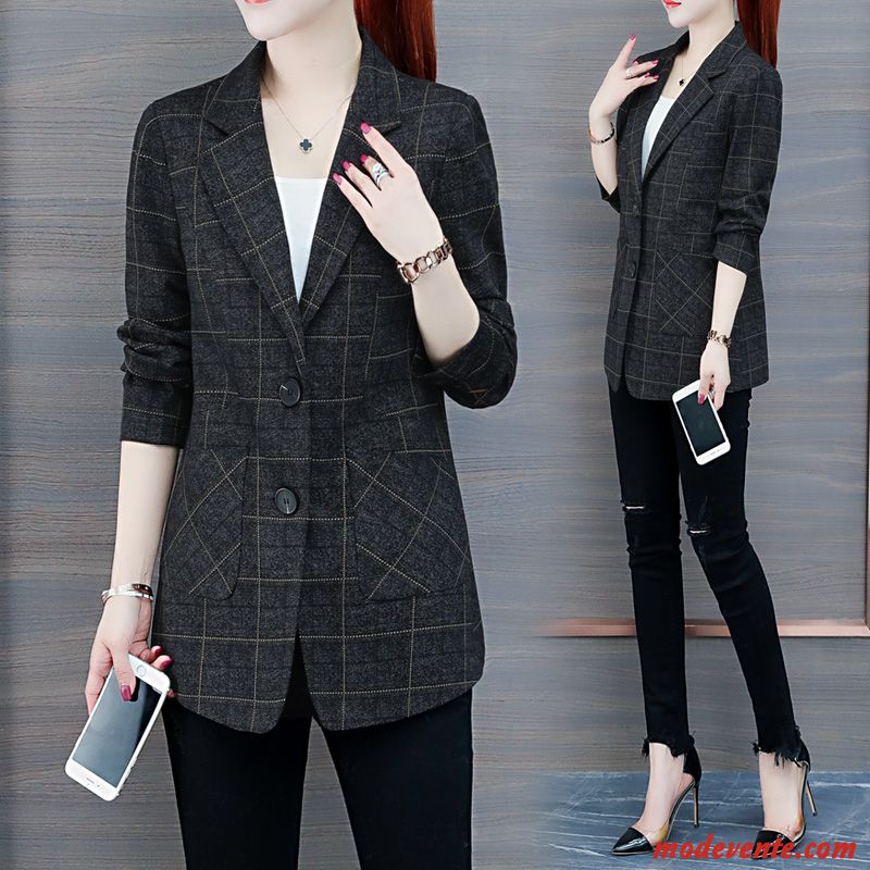 Blazer Femme Tempérament Printemps L'automne Veste De Costume Dame Noir Rouge