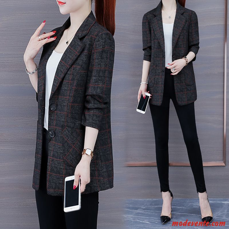 Blazer Femme Tempérament Printemps L'automne Veste De Costume Dame Noir Rouge