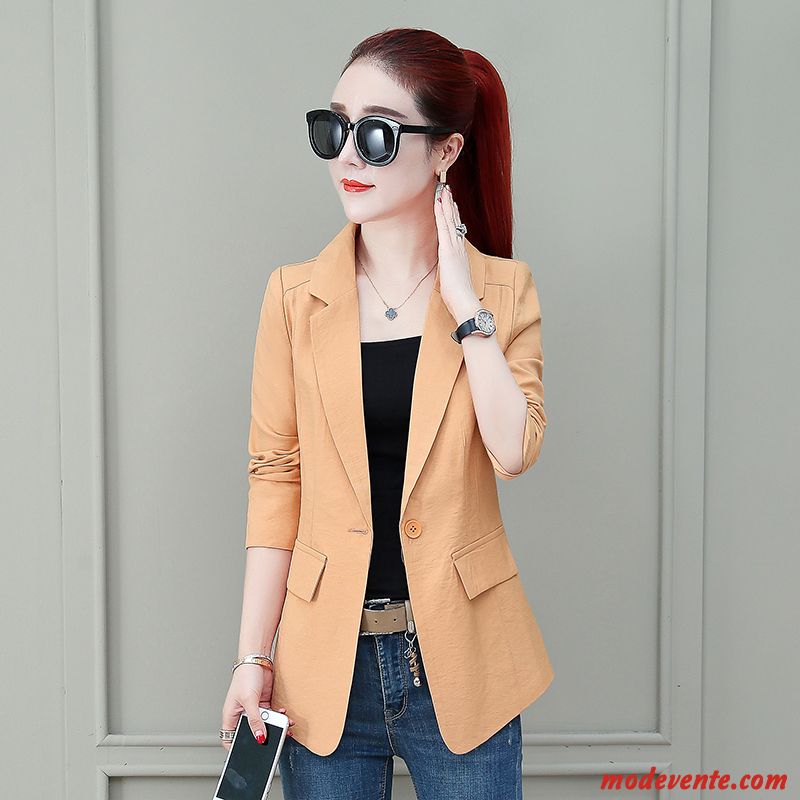 Blazer Femme Tendance Dame Court Une Veste Printemps Veste De Costume Jaune