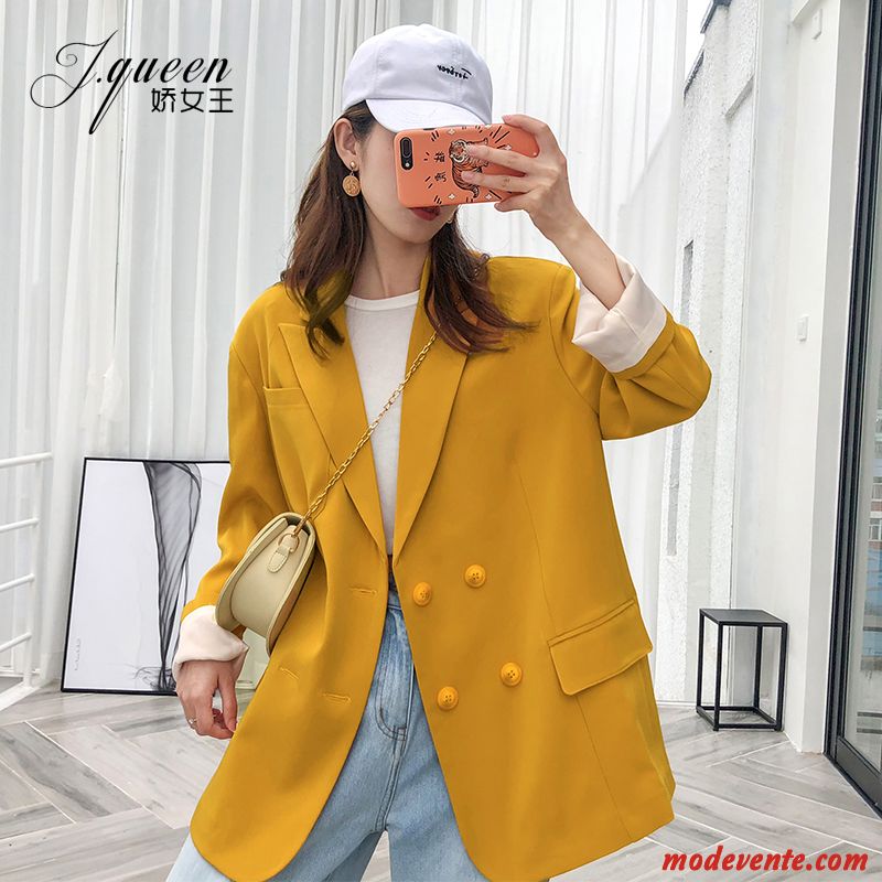 Blazer Femme Tendance Manteau Baggy Longue L'automne Noir Jaune