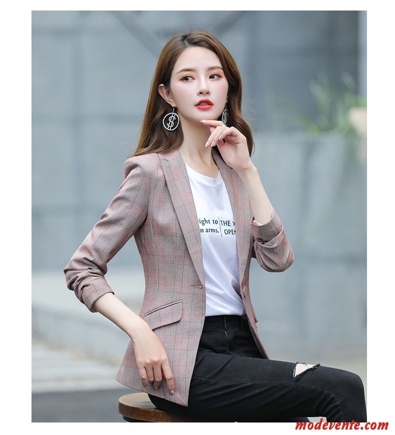 Blazer Femme Une Veste Costume Baggy Printemps L'automne Vérifier Carreaux Rouge Vert