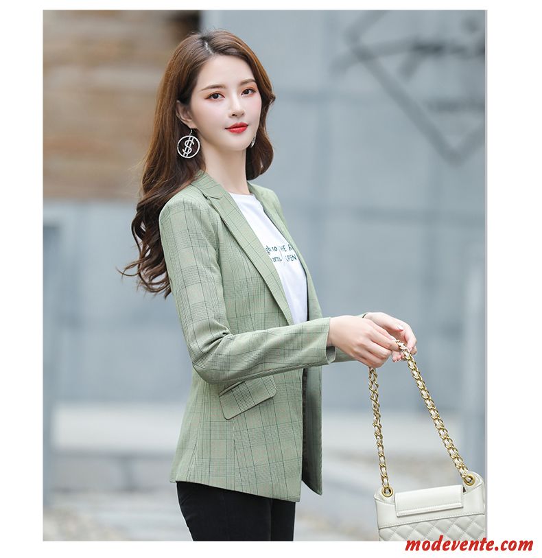 Blazer Femme Une Veste Costume Baggy Printemps L'automne Vérifier Carreaux Rouge Vert