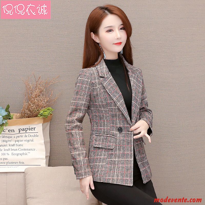 Blazer Femme Une Veste Costume Longues Carreaux Double Breasted Décontractée Rouge