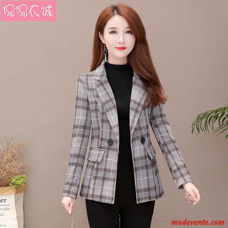 Blazer Femme Une Veste Costume Longues Carreaux Double Breasted Décontractée Rouge