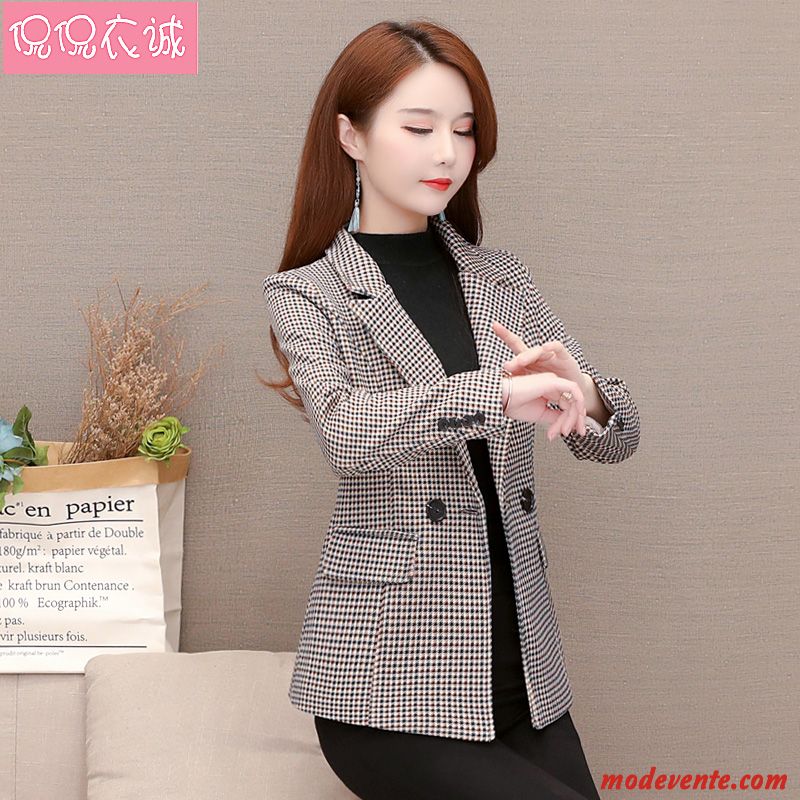 Blazer Femme Une Veste Costume Longues Carreaux Double Breasted Décontractée Rouge