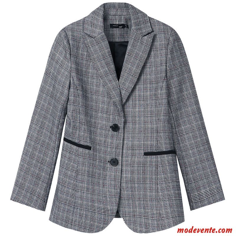 Blazer Femme Veste De Costume Carreaux Slim Hiver Professionnel Décontractée Bleu