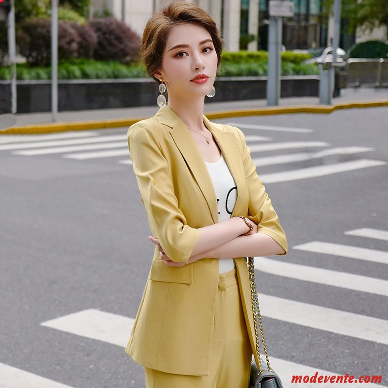 Blazer Femme Veste De Costume Professionnel Mode Deux-pièces Ensemble Printemps Rouge Jaune