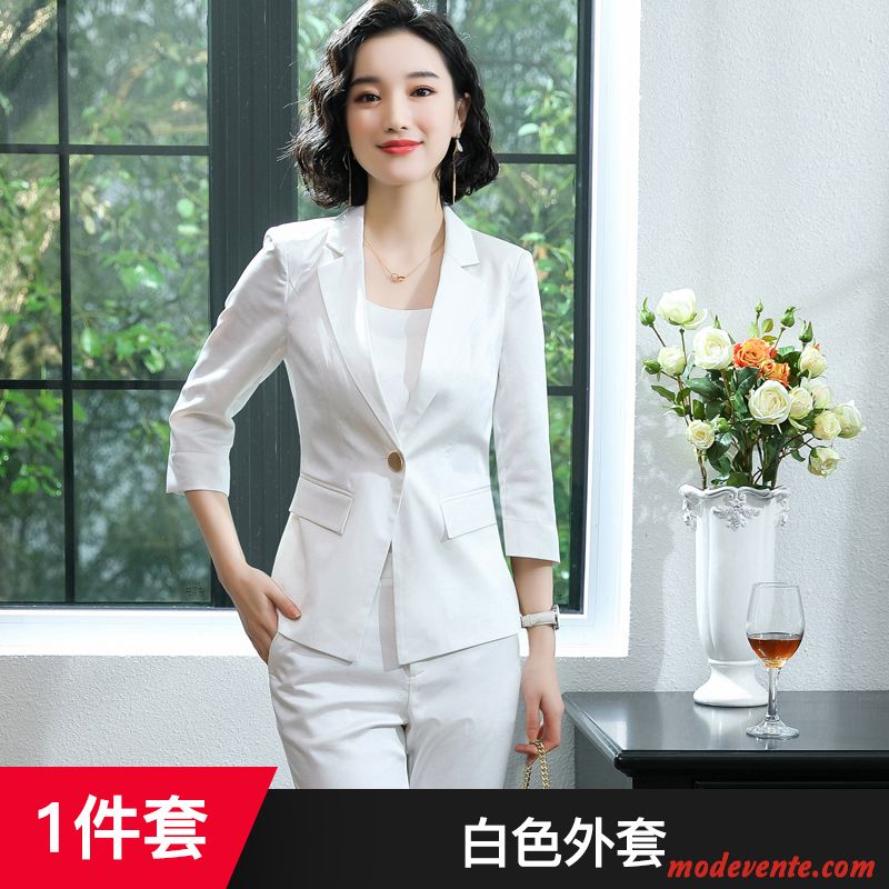 Blazer Femme Été Manteau Costume Formel Manche Professionnel Combinaison Blanc