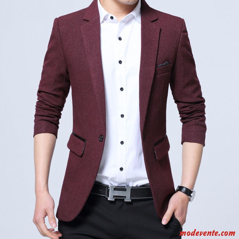 Blazer Homme Britanique Mode Slim Printemps Petit Costume L'automne Noir Rouge