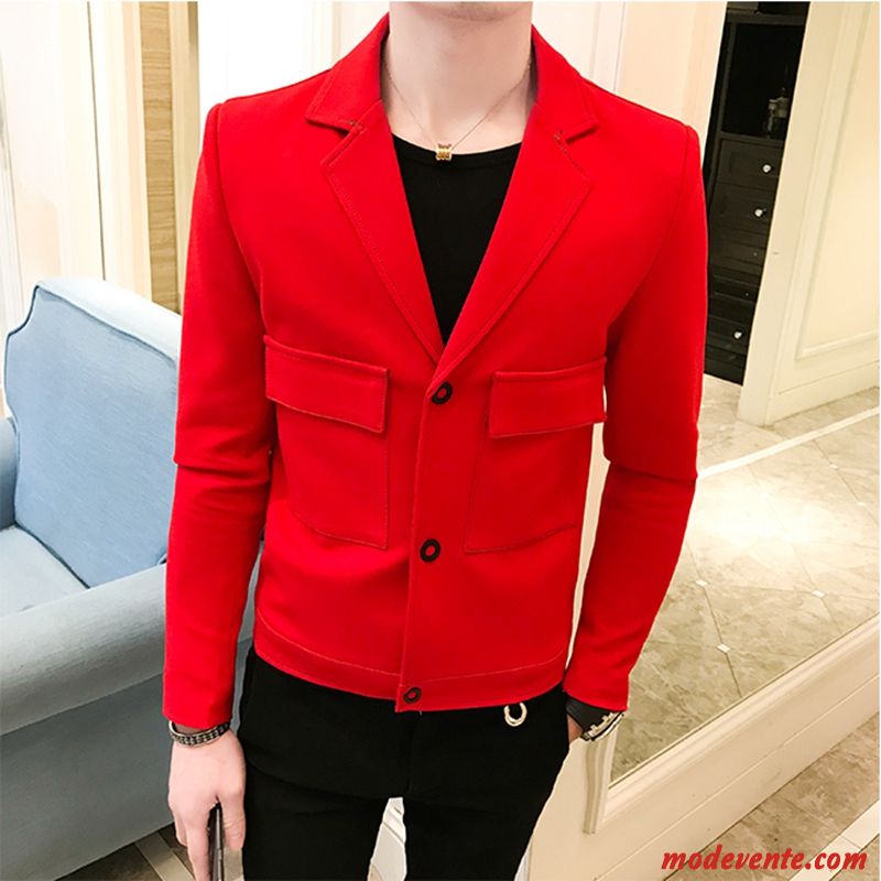 Blazer Homme Britanique Tendance Manteau Beau Veste Printemps Rouge