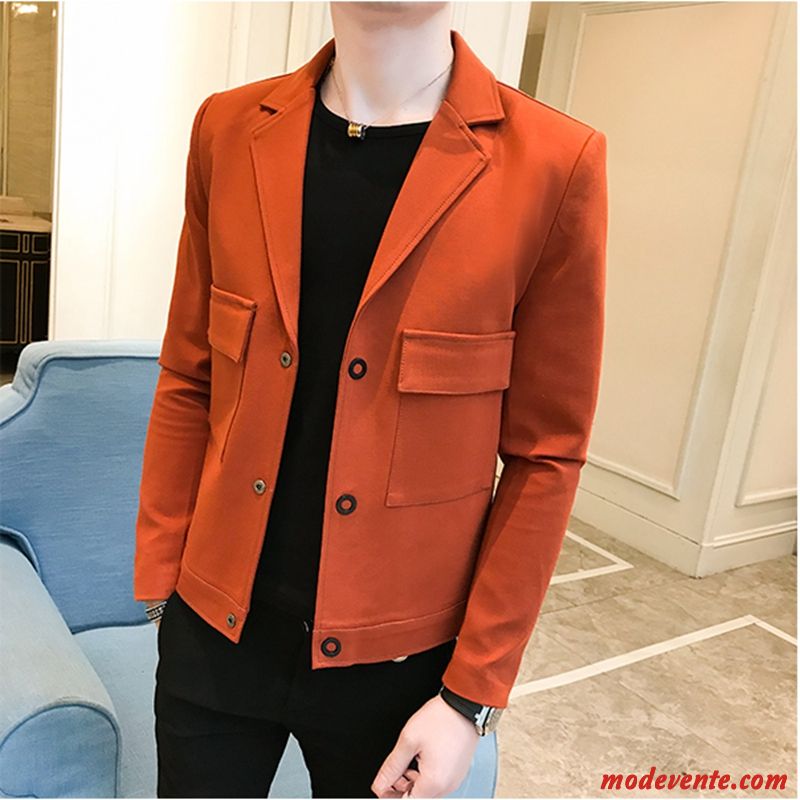 Blazer Homme Britanique Tendance Manteau Beau Veste Printemps Rouge