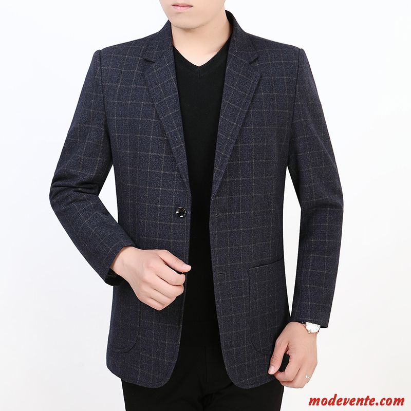 Blazer Homme Costume L'automne Petit Costume Printemps Carreaux Tendance Bleu