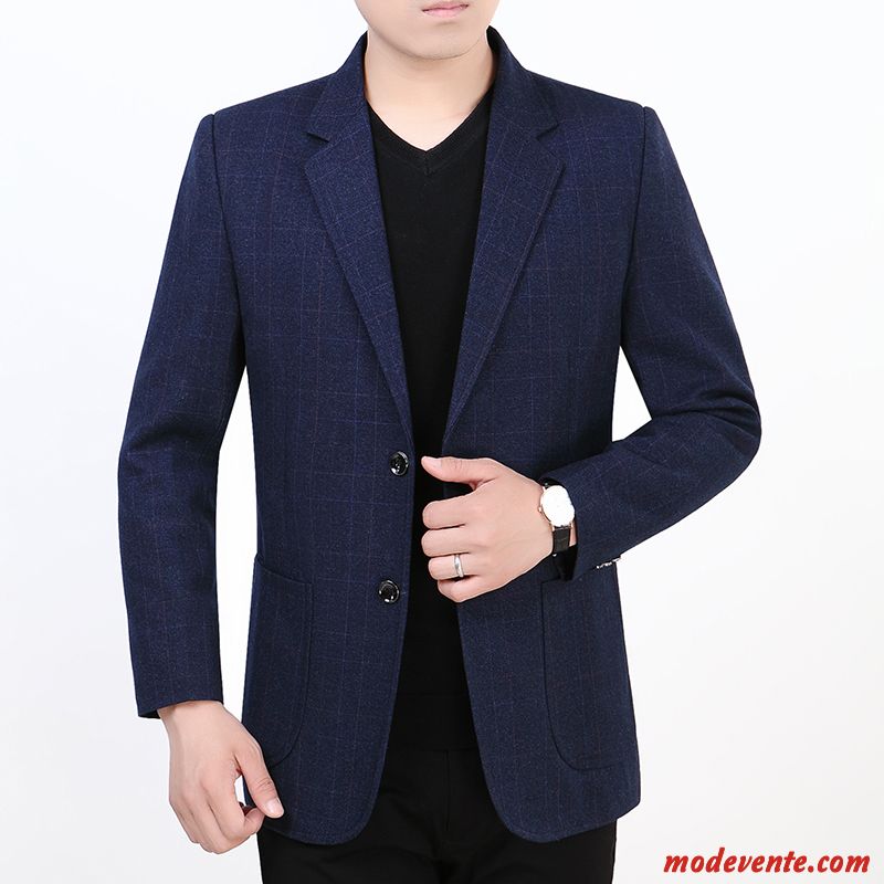 Blazer Homme Costume L'automne Petit Costume Printemps Carreaux Tendance Bleu