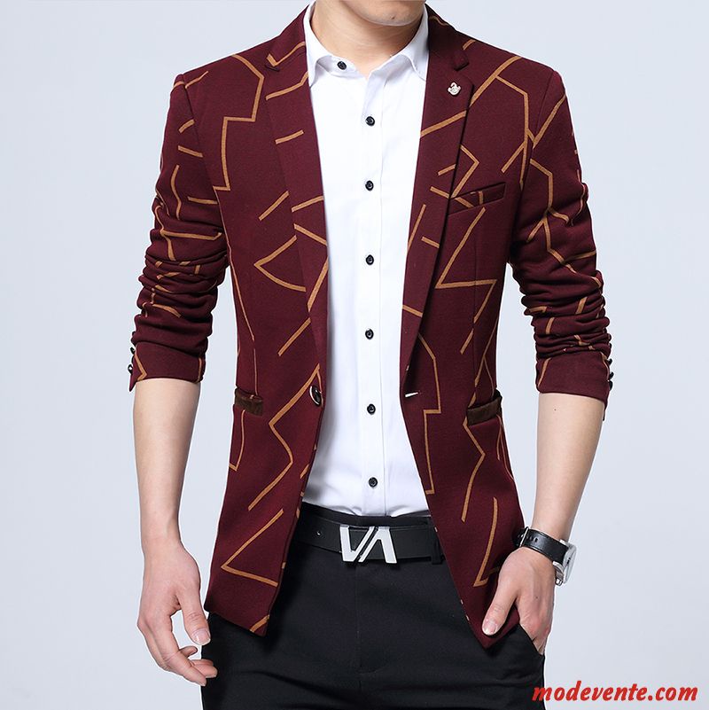 Blazer Homme Costume La Mode Jeunesse Veste De Costume Décontractée Carreaux Rouge