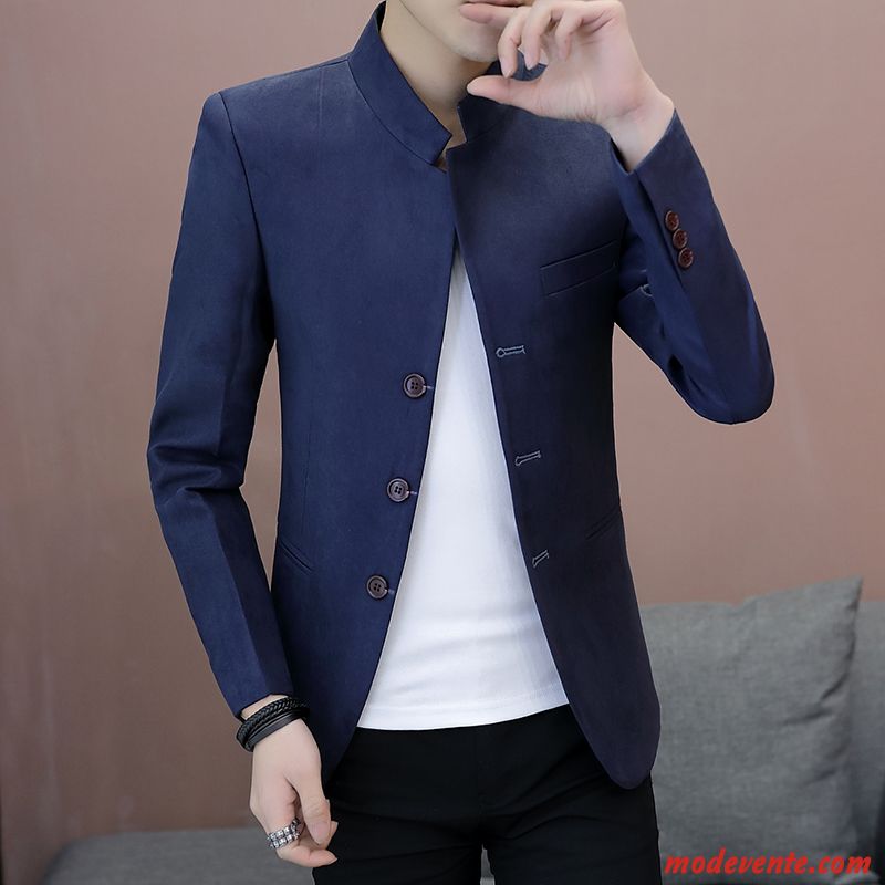 Blazer Homme Costume Slim Beau Jeunesse Tendance Manteau Bleu