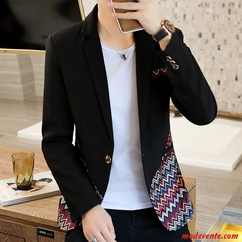 Blazer Homme Costume Tendance Kaki Manteau Beau Personnalité Couleurs Mixtes