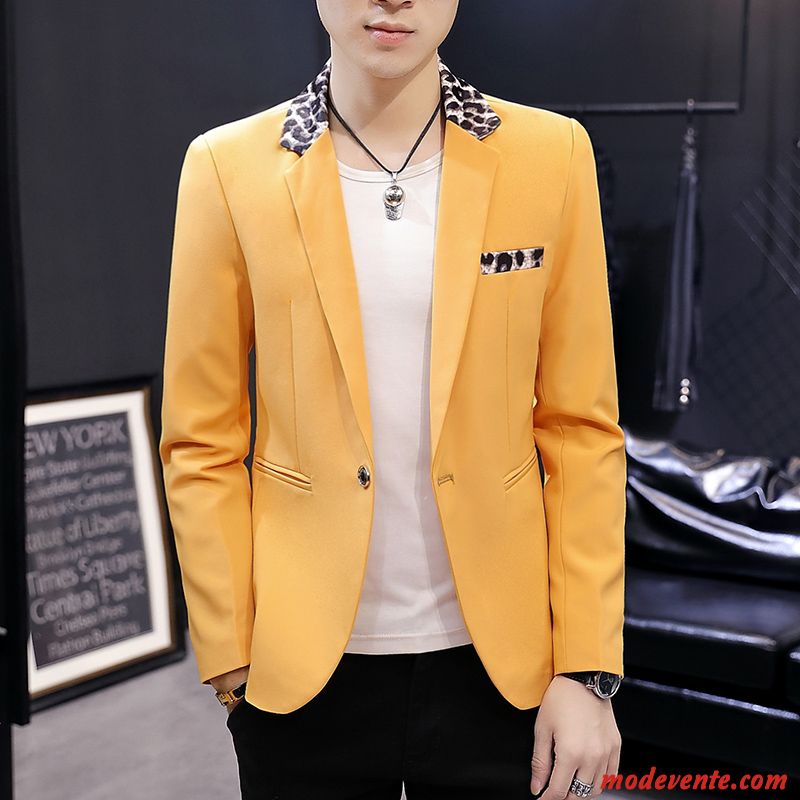 Blazer Homme Costume Tendance Une Veste Beau Léopard Manteau Jaune