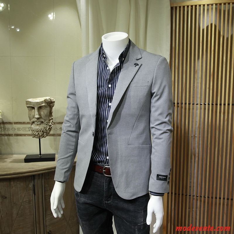 Blazer Homme Costume Une Veste Manteau Tendance L'automne Hiver Pure Gris Clair