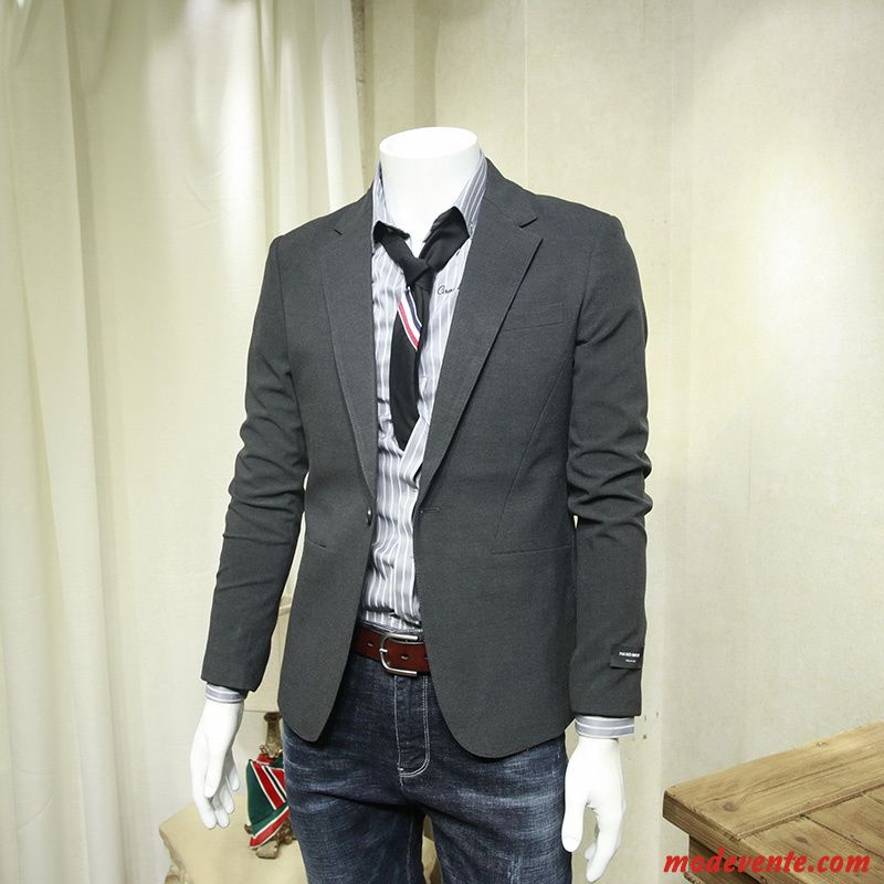 Blazer Homme Costume Une Veste Manteau Tendance L'automne Hiver Pure Gris Clair