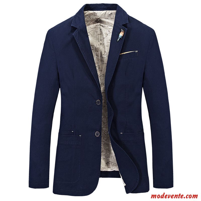 Blazer Homme Coton Bio De Travail Baggy Grande Taille Petit Costume Manteau Bleu Marin