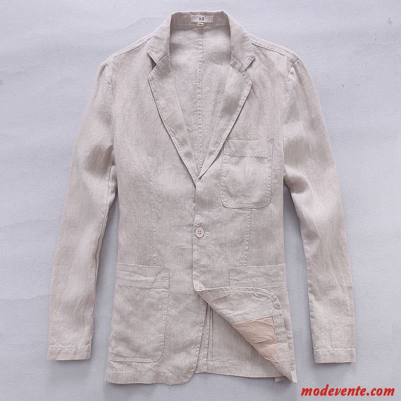 Blazer Homme Coton Et Lin De Travail Décontractée Costume Respirant Baggy Bleu