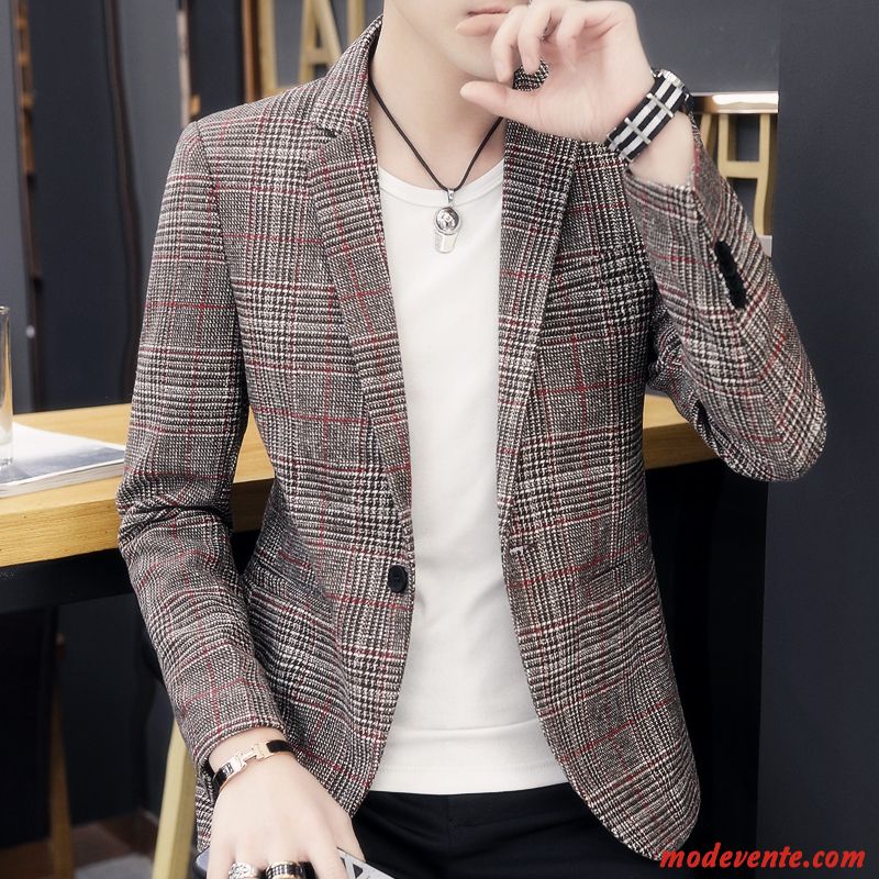 Blazer Homme Décontractée Jeunesse Manteau Carreaux Petit Costume Printemps Bleu