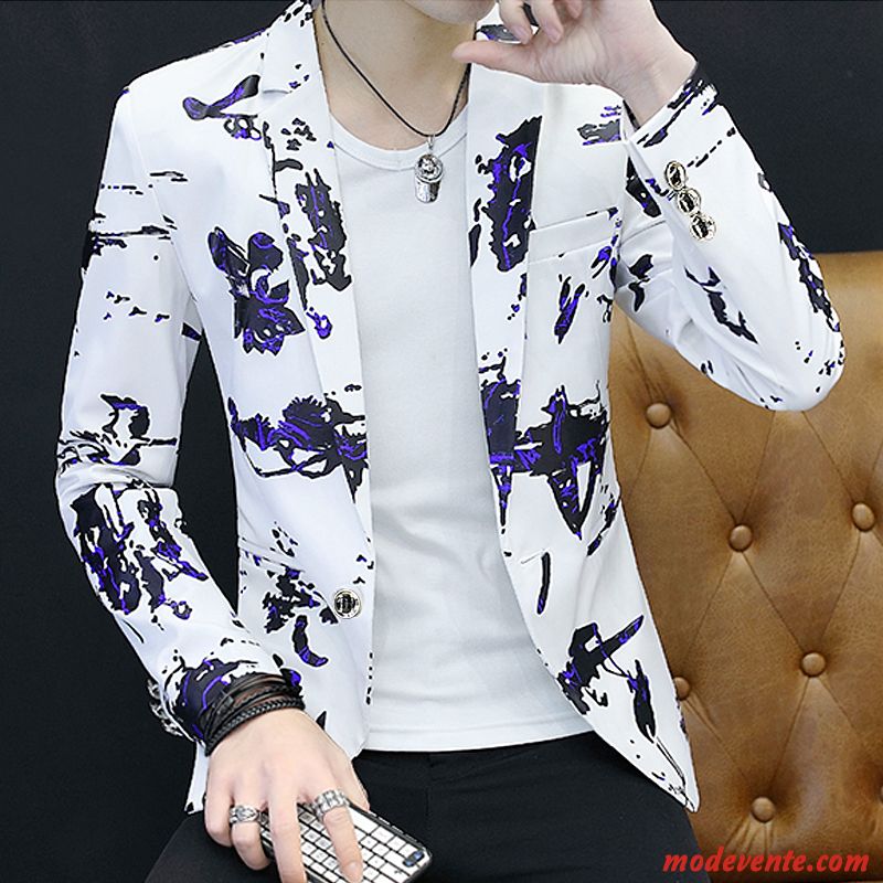 Blazer Homme Décontractée Tendance Grande Taille Manteau Printemps Légère Impression Bleu