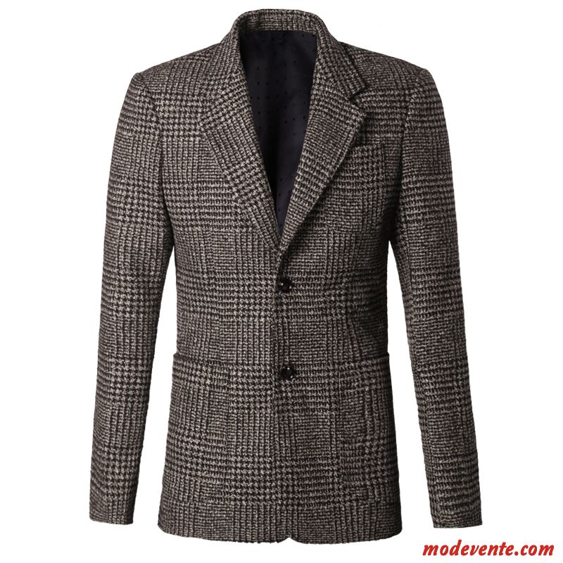 Blazer Homme Hiver Costume Tissu De Laine Manteau L'automne Vérifier Carreaux