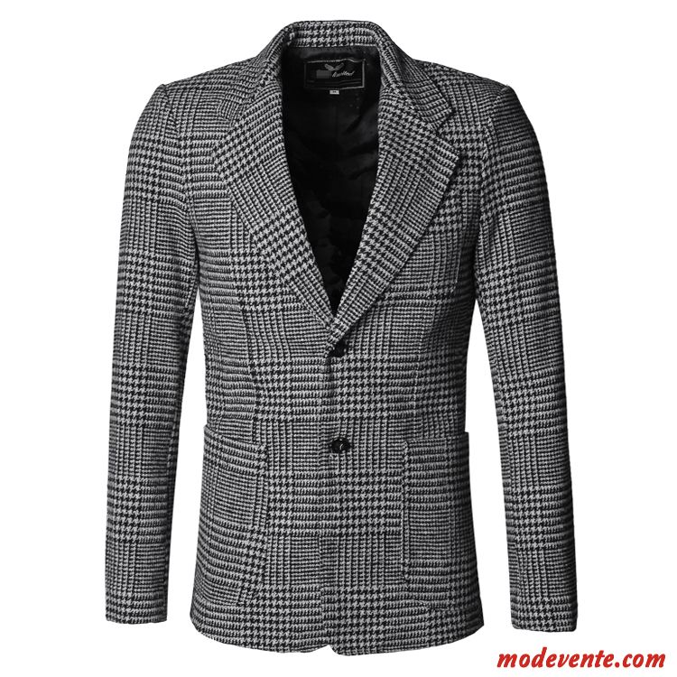 Blazer Homme Hiver Costume Tissu De Laine Manteau L'automne Vérifier Carreaux