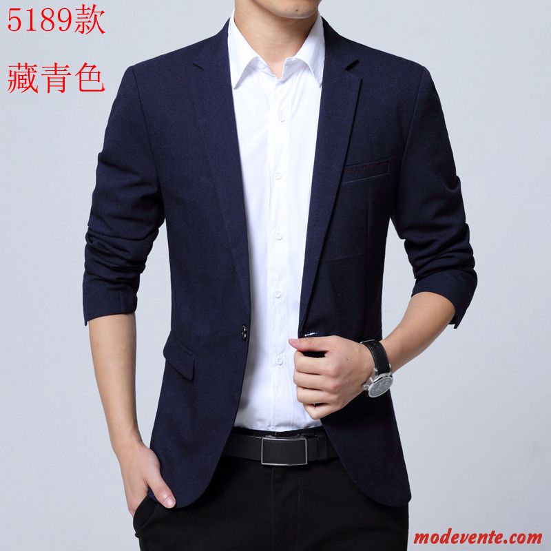 Blazer Homme Jeunesse Une Veste Slim L'automne Petit Costume Beau Bleu