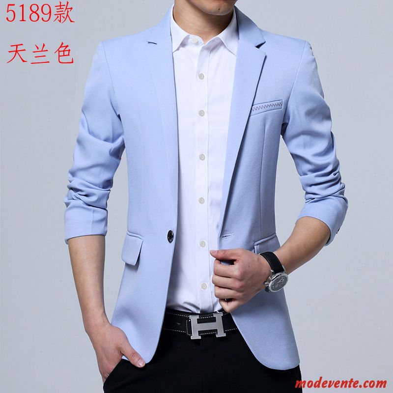 Blazer Homme Jeunesse Une Veste Slim L'automne Petit Costume Beau Bleu