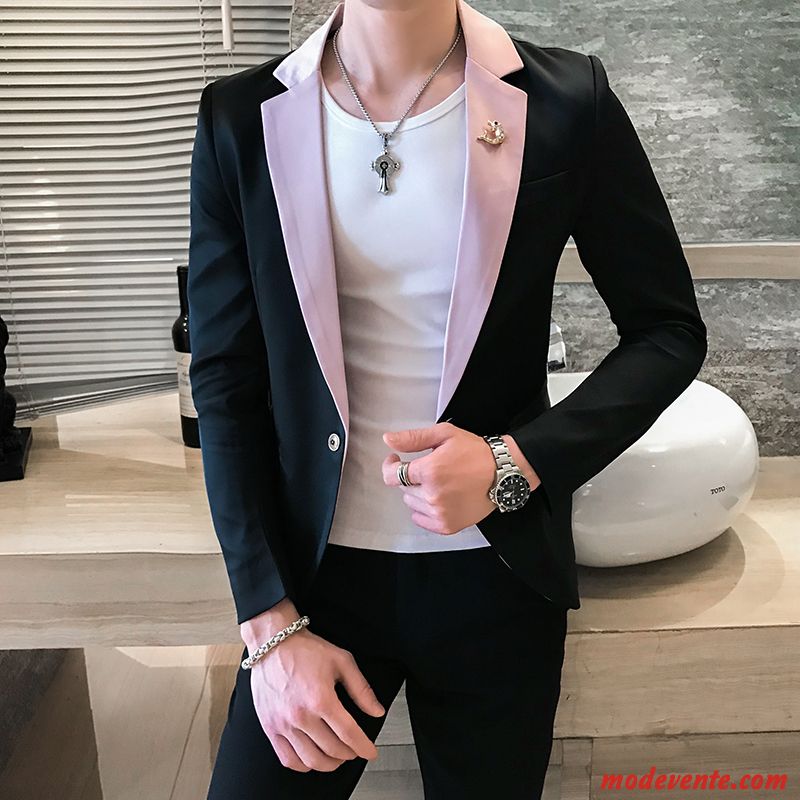 Blazer Homme L'automne Manteau Marque De Tendance Décontractée Slim Costume Rouge Rose