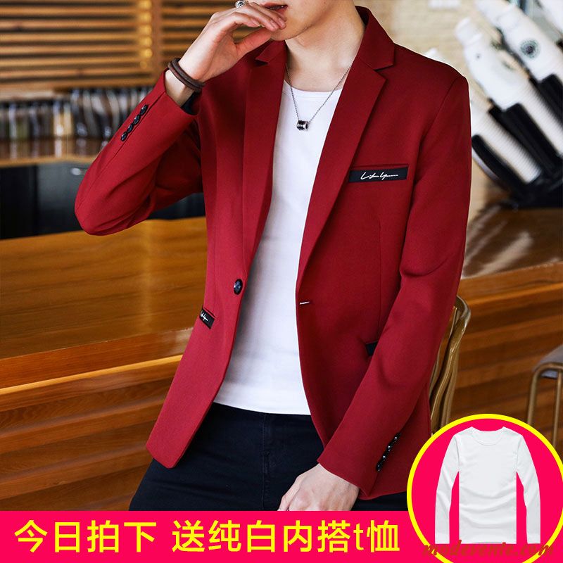 Blazer Homme L'automne Une Veste Étudiant Décontractée Manteau Costume Rouge