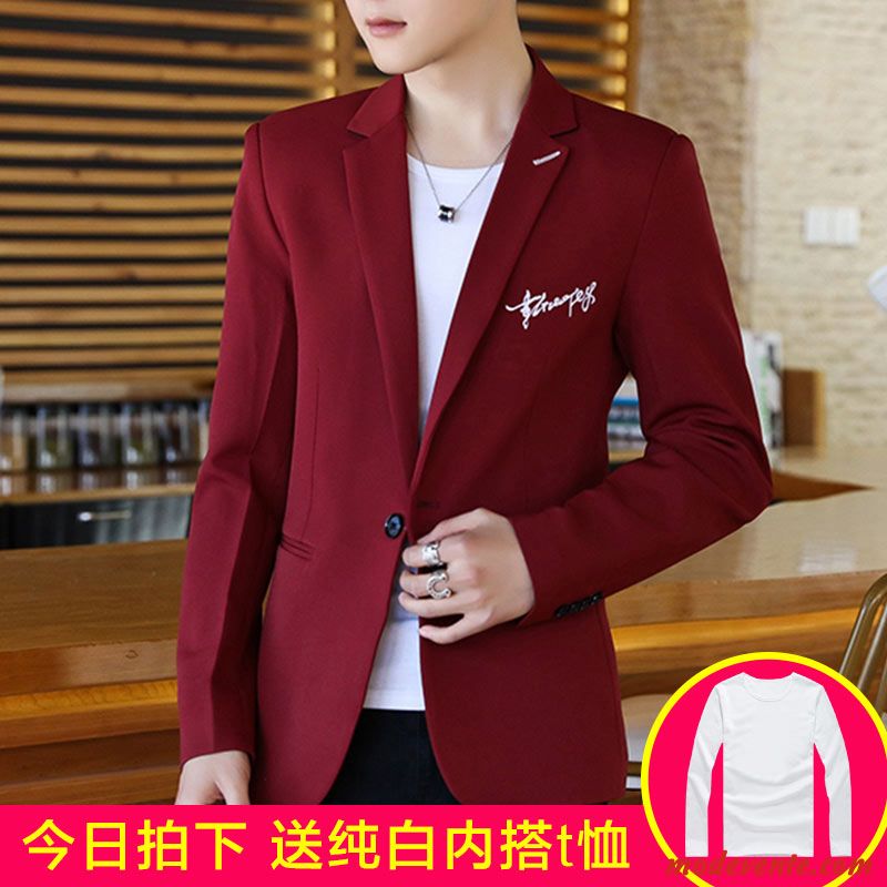 Blazer Homme L'automne Une Veste Étudiant Décontractée Manteau Costume Rouge