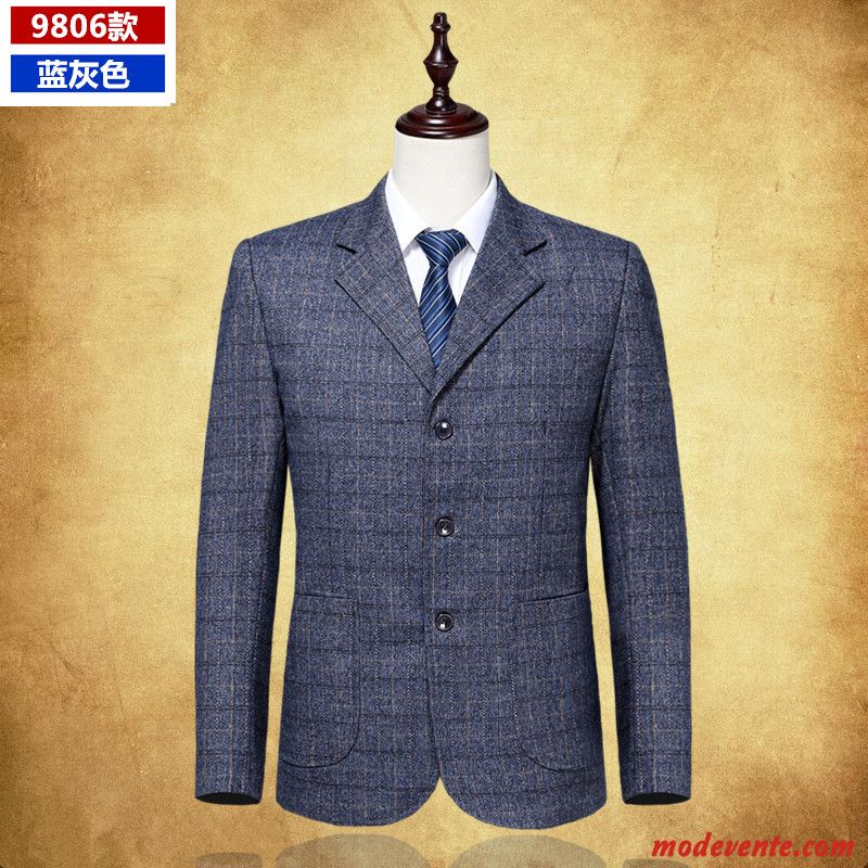 Blazer Homme L'automne Âge Moyen Costume Décontractée Manteau Printemps Bleu