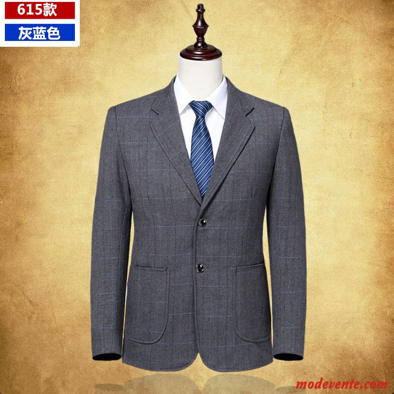 Blazer Homme L'automne Âge Moyen Costume Décontractée Manteau Printemps Bleu