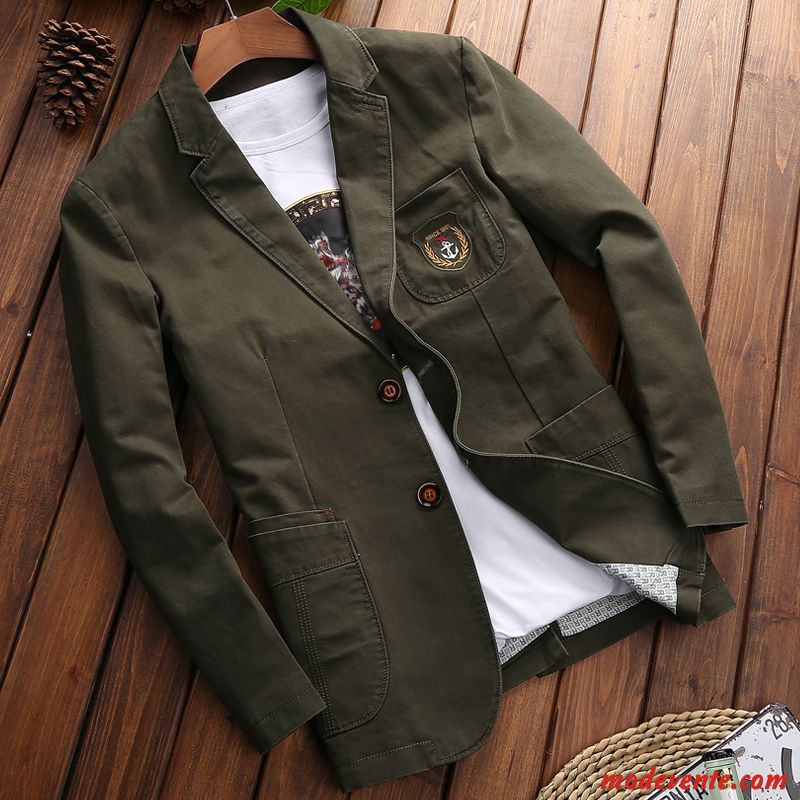 Blazer Homme Légère Jeunesse Costume Veste L'automne Revers Roulé Vert