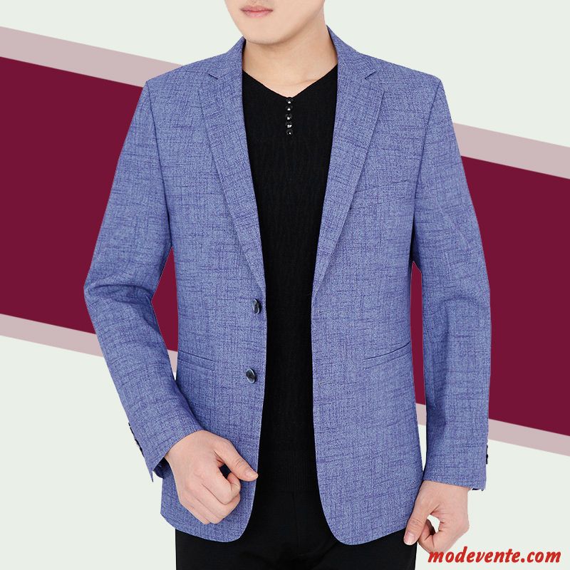 Blazer Homme Légère Slim Petit Costume Manteau Ensemble Âge Moyen Bleu Marin